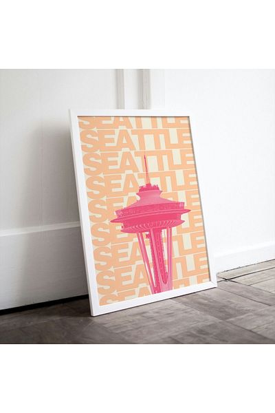 Arthopia Seattle Pink City Cities Pinterest Αφίσα με κορνίζα Υψηλής ποιότητας διακοσμητικό σχέδιο ζωγραφικής