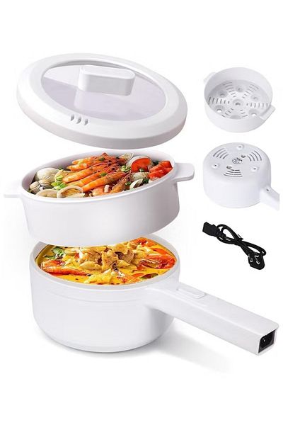 Primo Plus Electric Heating Pot 2L with Steamer and Temperature Control, Non-Stick Cooker, Electric Frying Pan,
