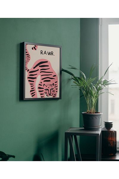 Arthopia Ζωάκια Pink Tiger Tiger Linear Δώρο Αφίσα Καλλιτεχνικό Σχέδιο Πίνακας με κορνίζα