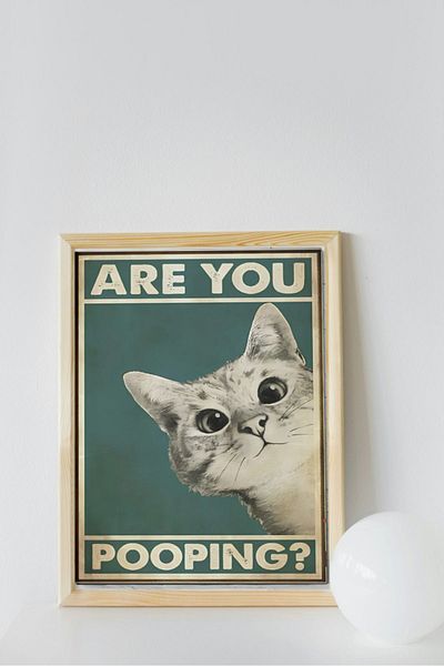 Arthopia Are You Pooping Λευκή τουαλέτα γάτας Μπάνιο χωρίς πλαίσιο Αφίσα ζωγραφικής τοίχου υψηλής ποιότητας