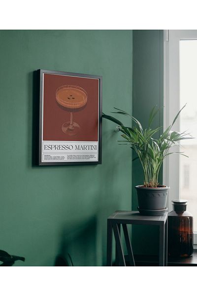 Arthopia Espresso Martini Cocktail Αλκοολούχο Ποτό Αφίσα με κορνίζα Δώρο Διακόσμηση Σχέδιο Ζωγραφική