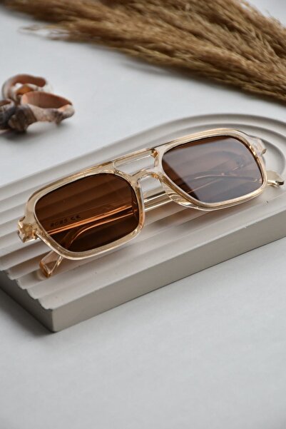 LOOKUP Unisex Retro Double Bridge Brown Glass Women's Men's Sunglasses (53/19/140)