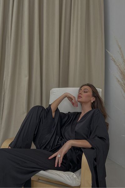 lousa Set de pijamale din 2 piese din satin mătăsos cu mâneci spaniole