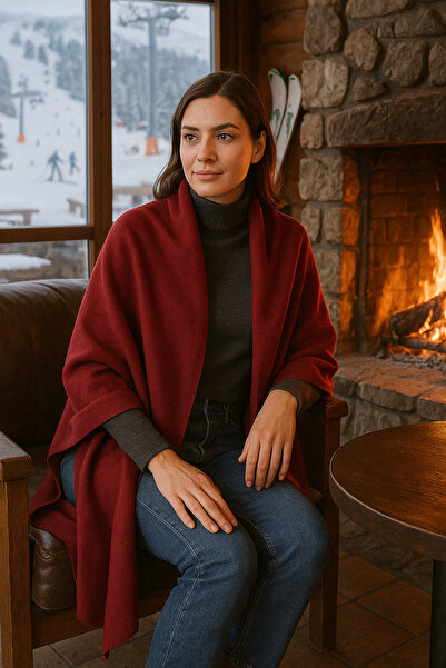 LinaByUgurr Μπορντό χωρίς φούντες 70 εκ. Παχύ χειμωνιάτικο σάλι ώμου από φλις με απαλή υφή Σάλι για καφέ, εστιατόριο, ξενοδοχείο κ.λπ.