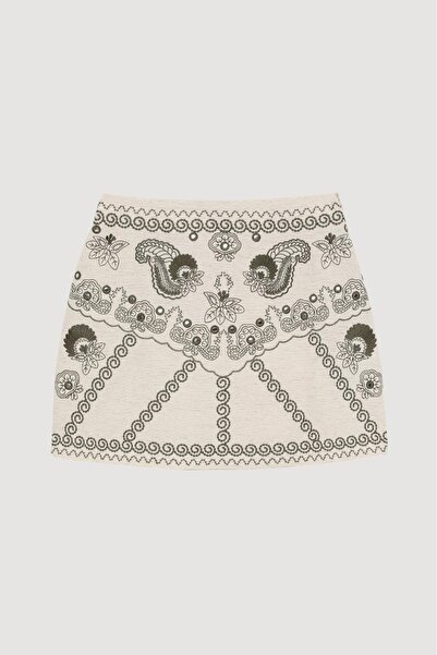 FASHION COCKTAIL Ethnic Embroidered Bohemian Mirrored Embroidered Motif Patterned Short Mini Skirt