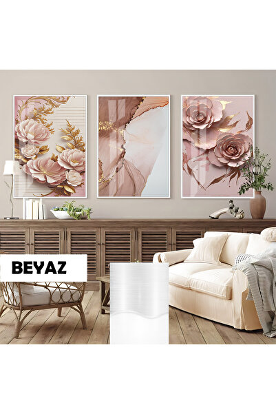 Harika bir ev HARİKABİREV|PEMBE GOLD SOFT GÜL SOYUT KOMBİNİ |ÇERÇEVELİ CAM TA...