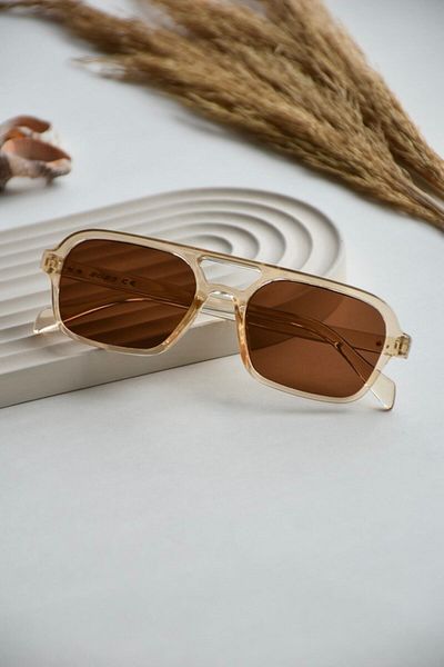 LOOKUP Unisex Retro Double Bridge Brown Glass Women's Men's Sunglasses (53/19/140)
