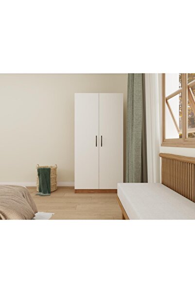 Masif Market 2 Kapaklı Bölmeli Gardırop Marbella Kiraz-Beyaz