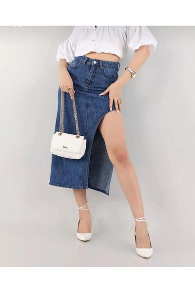 Semesia Fusta din denim cu detaliu cu fantă laterală