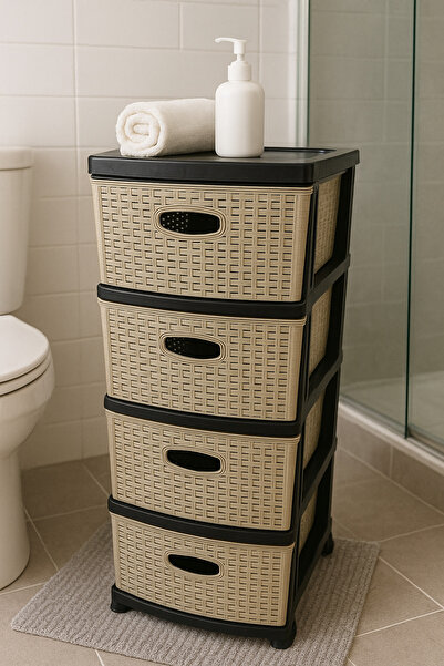 Comeket Büyük Boy Hasır Çift Renk 4 Katlı 4 Çekmeceli Plastik Komidin Sebzeli...