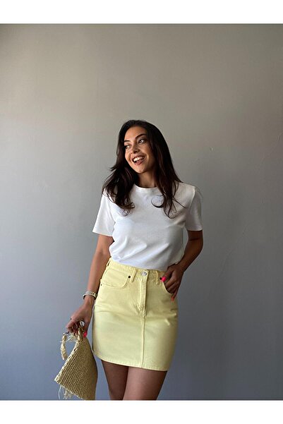 SHUR BOUTİQUE Sarı Renk Denim Mini Etek