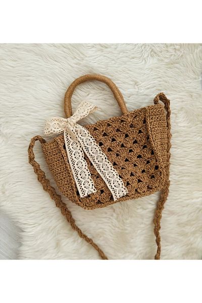 symaslandesign Straw Bag, Strap Handle Bag, Summer Woven Bag