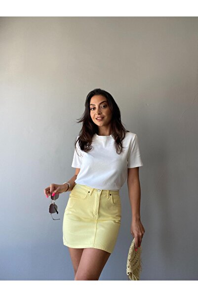 SHUR BOUTİQUE Sarı Renk Denim Mini Etek