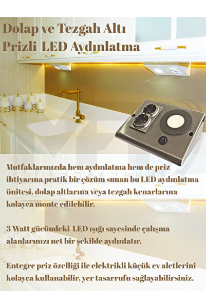 Masfitech Dolap & Tezgah Altı Prizli Aydınlatma 3 Watt (BEYAZ IŞIK) 1306-165