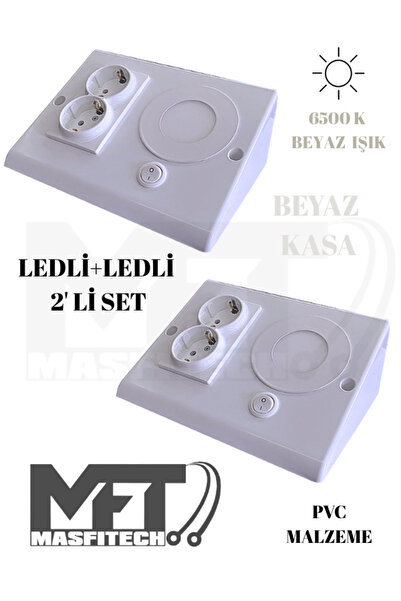 Masfitech Dolap & Tezgah Altı Prizli Aydınlatma 3 Watt (BEYAZ İŞIK) 2 Adet