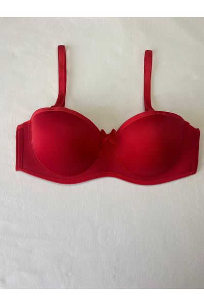 ST iç giyim Women's Red Unpadded Underwire (Wired) Micro Fabric Strapless Lotus Bra