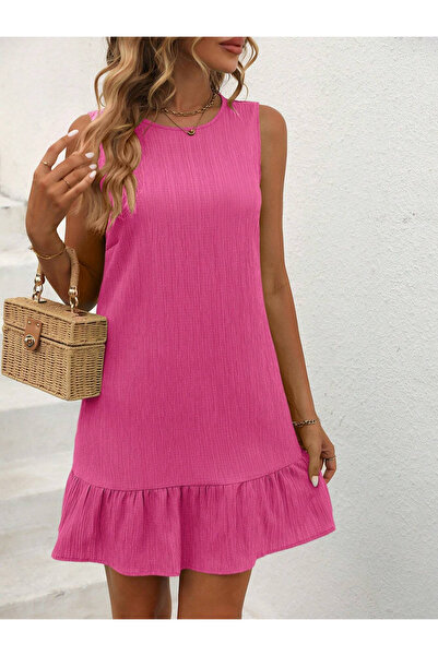 Keywest Women's Relaxed Fit Ruffled Crinkle Fabric Woven Dress