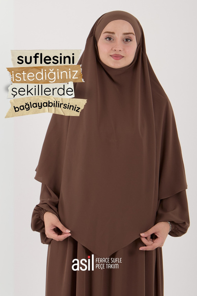 ASİLNUR Asil Ferace Sufle Peçe Takım Camel