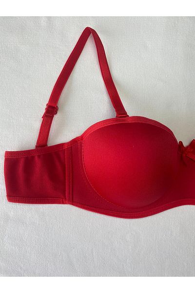 ST iç giyim Women's Red Unpadded Underwire (Wired) Micro Fabric Strapless Lotus Bra