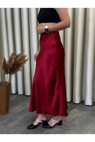 PELTEX Women's Midi Length Elastic Waist Satin Skirt