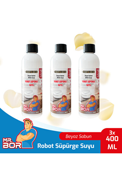 MR.BOR Robot Süpürge Suyu 400 Ml.X 3 Beyaz Sabun Evcil Hayvan Dostu Hoş Kokulu Özel Formül