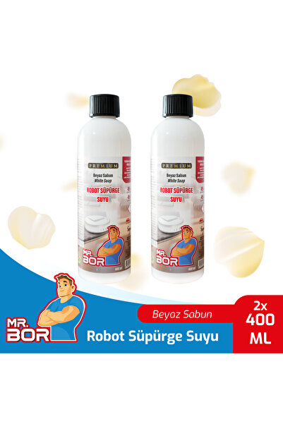 MR.BOR Robot Süpürge Suyu 400 Ml.X 2 Beyaz Sabun Evcil Hayvan Dostu Hoş Kokul...