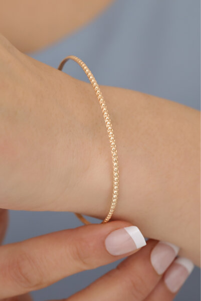 Nox Jewelry 14 Ayar Altın Kaplamalı Boncuk Desenli Gümüş Bilezik - BV00109