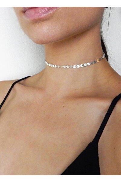 Nishstyle Gümüş Renk Mini Pul Geçmeli Choker Kolye