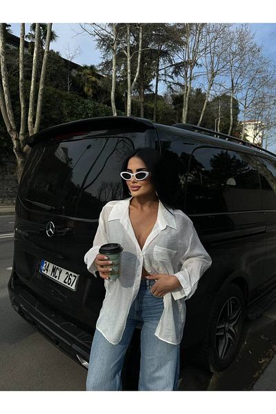 MADAMMERY Premium Quality Slim Oversize White Women's Shirt