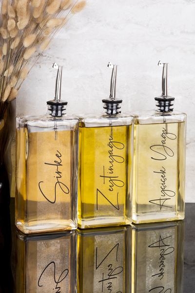 Dolkin Home 3'lü 500 ml Yağdanlık Gümüş Kapak Cam Yağdanlık Zeytinyağı Ayçiçe...