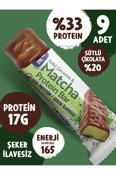 TrioMove Protein Bar - Matcha and Milk Chocolate, 33% Protein, 50 g X 9 Units