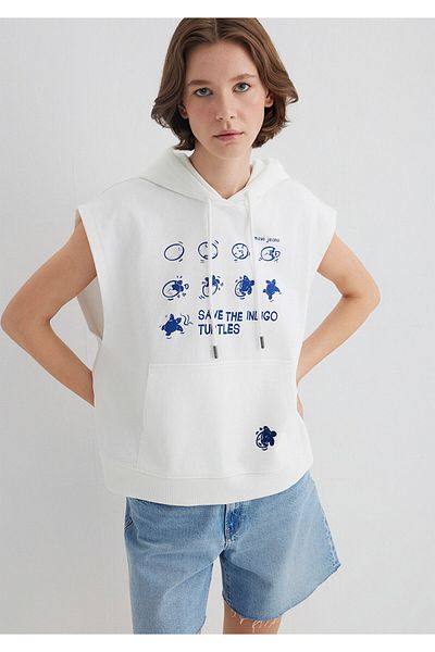 Mavi Indigo Turtles Printed Hooded Ecru Sweatshirt 1S10383-70057