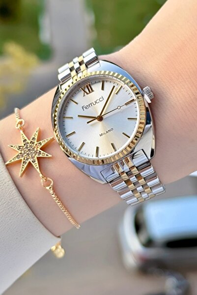 Ferrucci Gold Gümüş Renk Kadın Kol Saati ve Bileklik