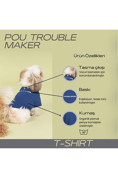 salya store 100% Organic Cotton Fabric Dog Clothing, Trouble Navy Blue