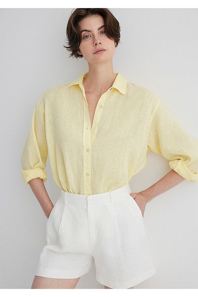 Mavi Cămașă galbenă din in, cu croială lejeră/casual 1210747 -71305