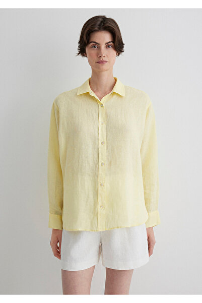 Mavi Sarı Keten Gömlek Loose Fit / Bol Rahat Kesim 1210747-71305
