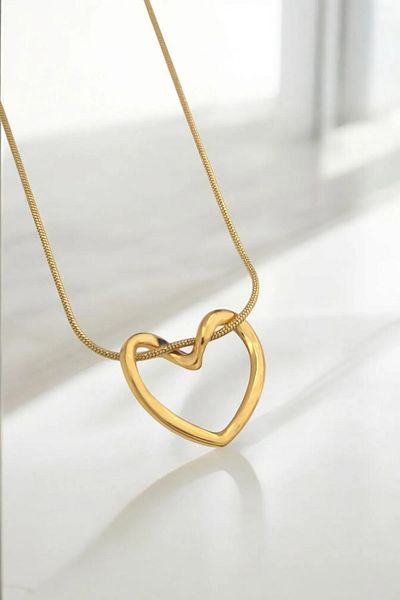 TAYEM Heart Bracelet, Gold Color Steel Pinterest Bracelet, Gold Snake Chain Bracelet with Heart Figure
