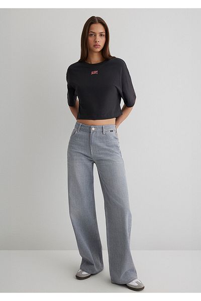 Mavi Logo Printed Anthracite Crop T-Shirt Crop / Short Cut 1611585 -70087