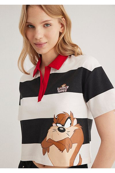 Mavi Tricou polo alb cu imprimeu Tasmanian Devil Regular Fit 1613264 -85308