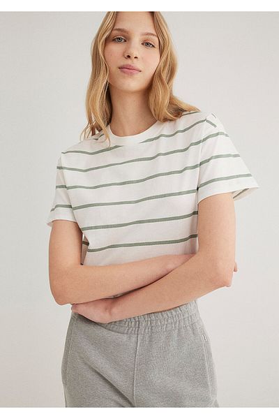 Mavi Green Striped Crop T-Shirt Crop / Short Cut 1612260 -89333