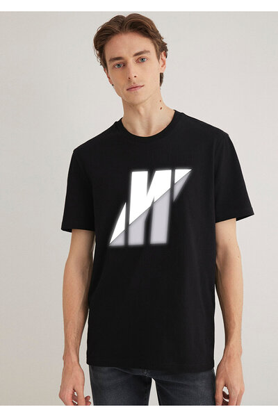 Mavi Pro emblémával nyomtatott fekete normál szabású póló -0612174-900