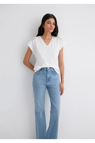 Mavi Tricou albastru cu decolteu în V pentru femei - fără mâneci, alb 1612310 -70057