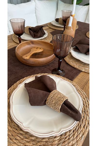 Decamor home 6 броя кадифени текстурирани салфетки Carefree, устойчиви на петна, кафяви