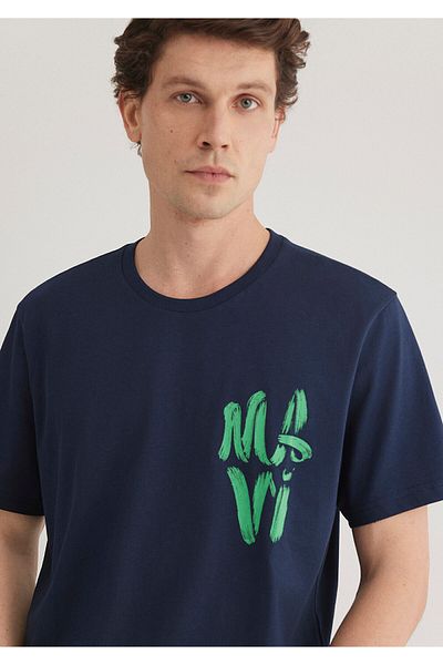 Mavi Μπλουζάκι με τυπωμένο λογότυπο Navy Blue κανονική εφαρμογή / κανονική κοπή 0611322-70490