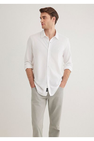 Mavi Weißes Strickhemd, tailliert / taillierter Schnitt 0210294-620
