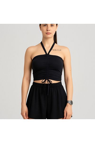 MODA Women's Black Slim Fit Shorts Skirt - with Inner Tights, Quick Drying, Suitable for Sea and Pool, Lace Up,