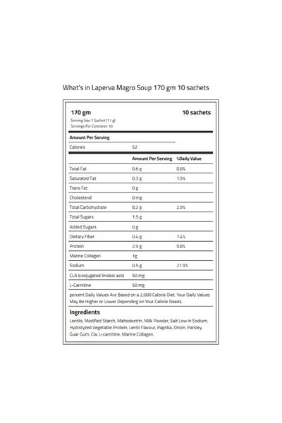Laperva Magro Soup, 10 sachets, 170 gm, Marine Collagen, CLA & L-Carnitine, Healthy & Delicious Instant Soup
