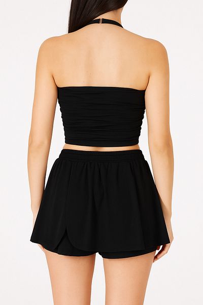 MODA Women's Black Slim Fit Shorts Skirt - with Inner Tights, Quick Drying, Suitable for Sea and Pool, Lace Up,