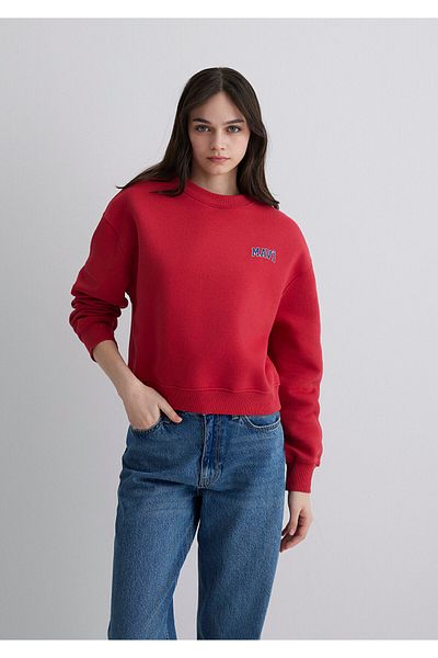 Mavi Logo Printed Red Crop Sweatshirt 1611601-70936