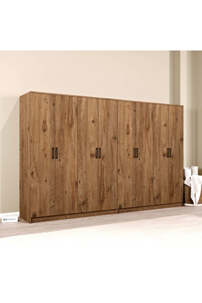 midoser Kardelen Serisi Atlantik Çam 8 Kapaklı 10 Raflı 280 Cm Elbise Dolabı-gardırop Seti